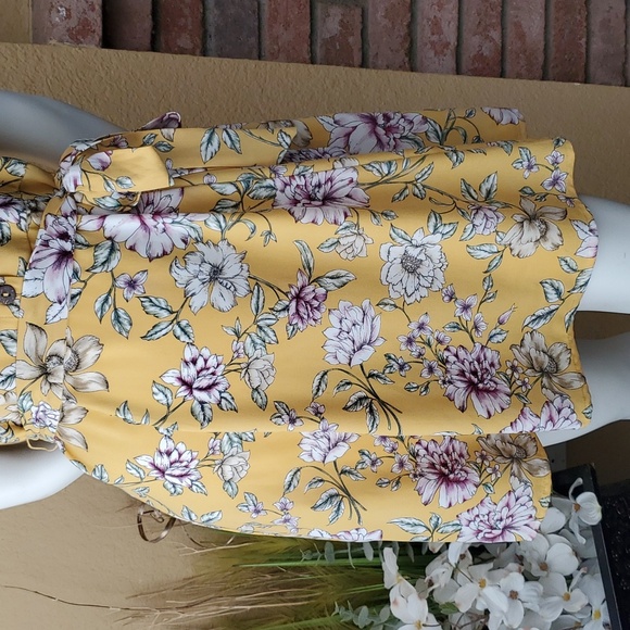 🆕️ XHILARATION Yellow Floral Self-Tie Waist Flutter Sleeve Dress SIZE: XS - Picture 4 of 11
